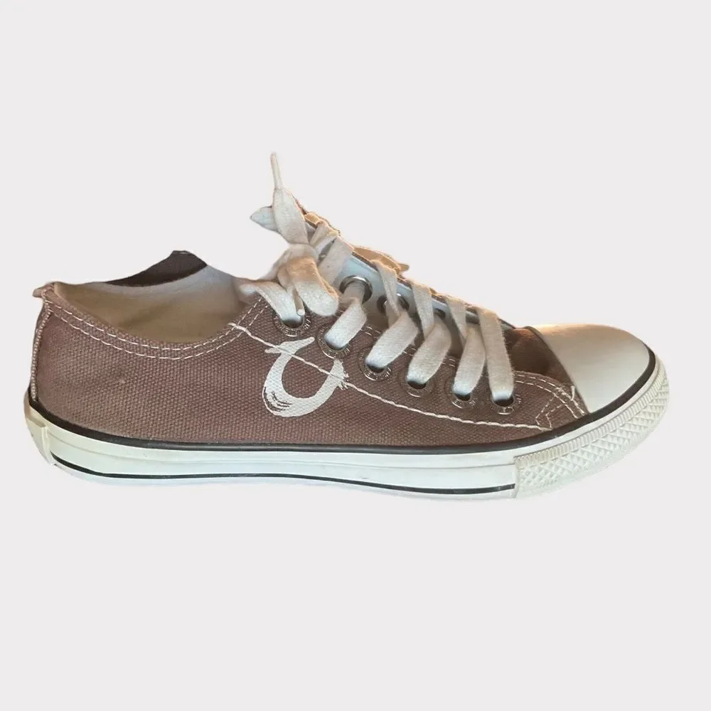 True Religion Men's Brown‎ Canvas Lace Up Low Top Keds Sneakers Size 7.5